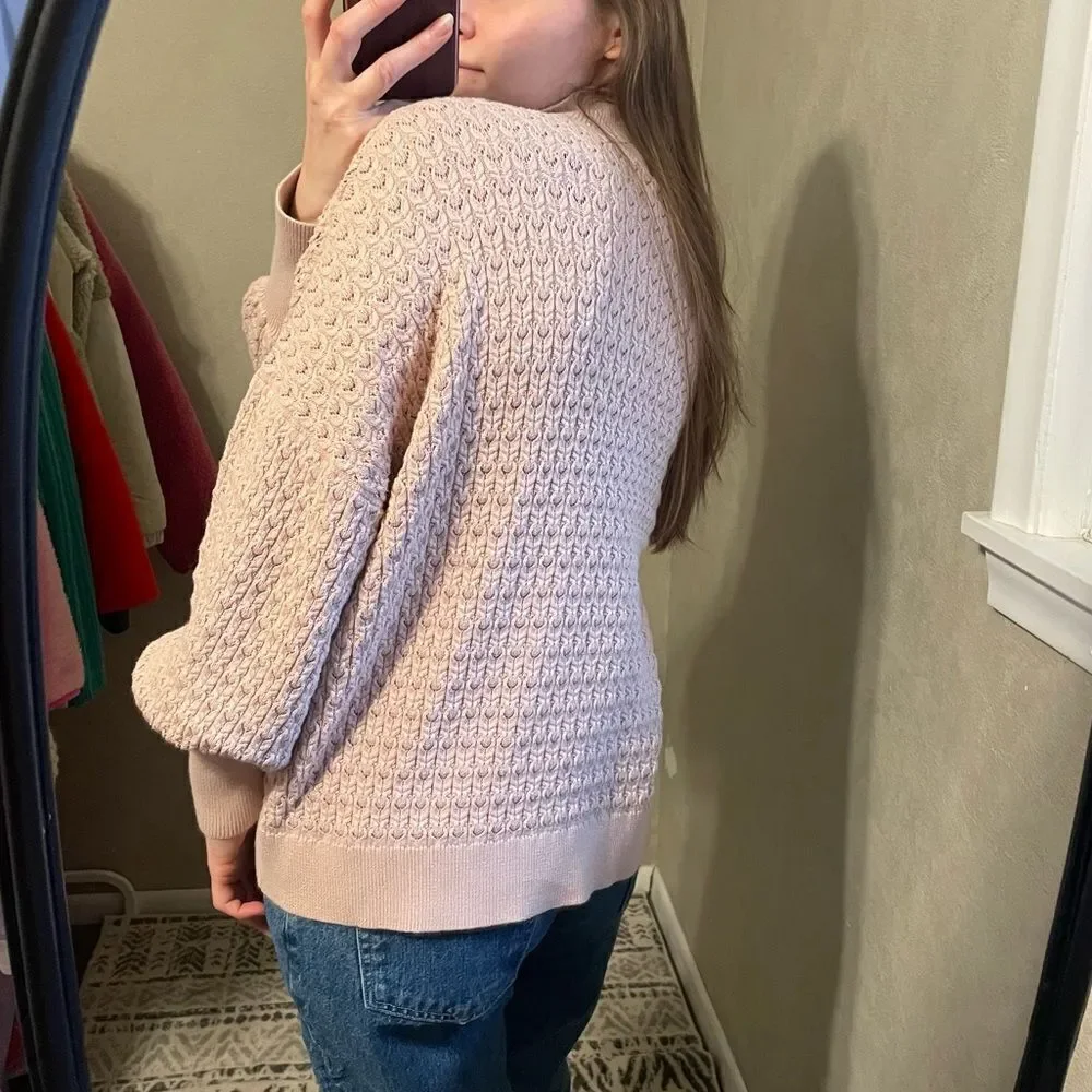 Mr Mittens Pointelle Knit Polo Sweater in Cameo Pink
